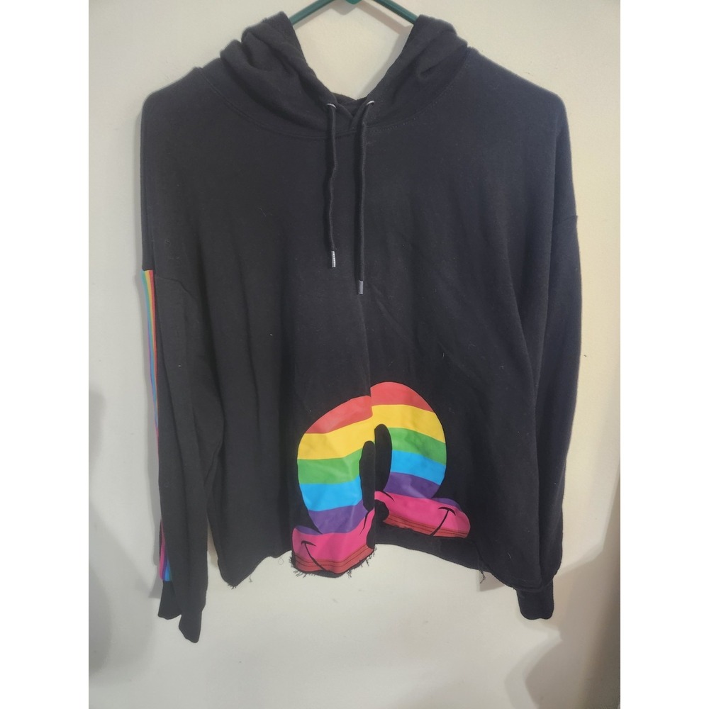 Torrid Disney Mickey Mouse Pride Hoodie Womens Plus Size 1 1X Rainbow Crop Black